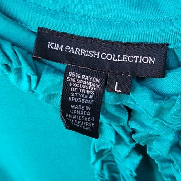 Turquoise Jersey Knit S/S Tunic Top with Ruffles L - Picture 3 of 6